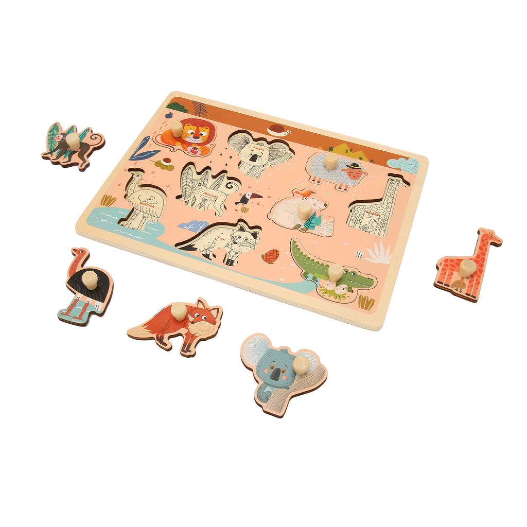 Baby Peg Puzzle Board Toy Wooden Zoo Animal Patterns Preschool Learning Puzzle Toy for Toddlers