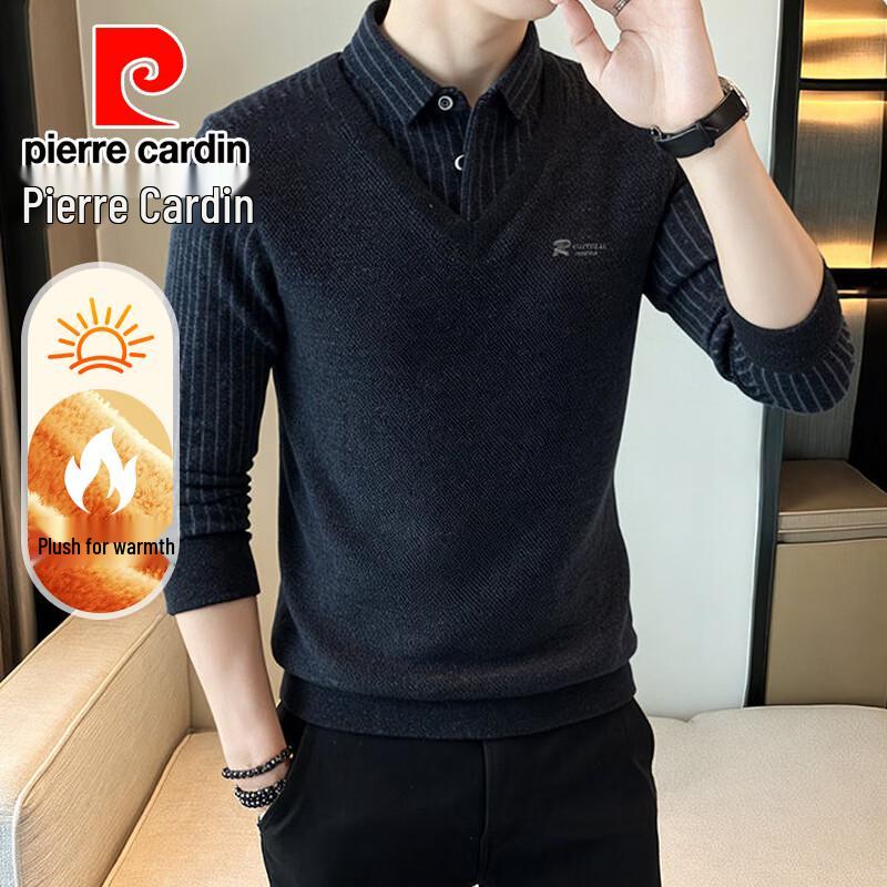 Pierre Cardin Men's Faux Two-Piece Fleece-Lined Polo Sweater