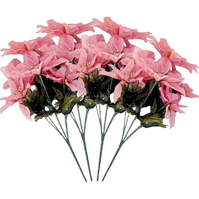 

7 Heads Artificial Poinsettia Flowers Red Rose Bouquets Fake Flower for Christmas Tree Wreaths DIY Home Garden Party Decoration 1Pcs рожевий