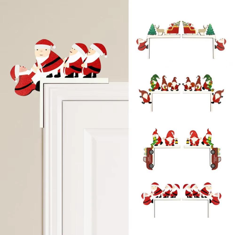 

1 Pair Decorative Christmas Door Frame Wooden Craft Faceless Old Man Pendant Window