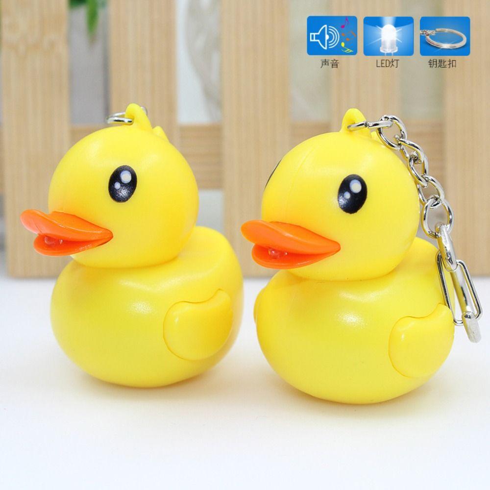Animal Shape Sound Light Keychain Model Doll LED Duck Keyring  Children's Gifts