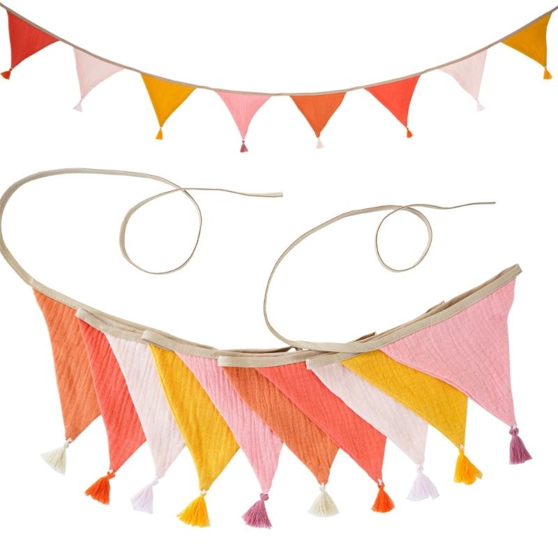 Festoni Bandierine in Cotone Crepe Colori Caramella Luminosi Per Asilo Nido Compleanni di Bambini Feste Eventi