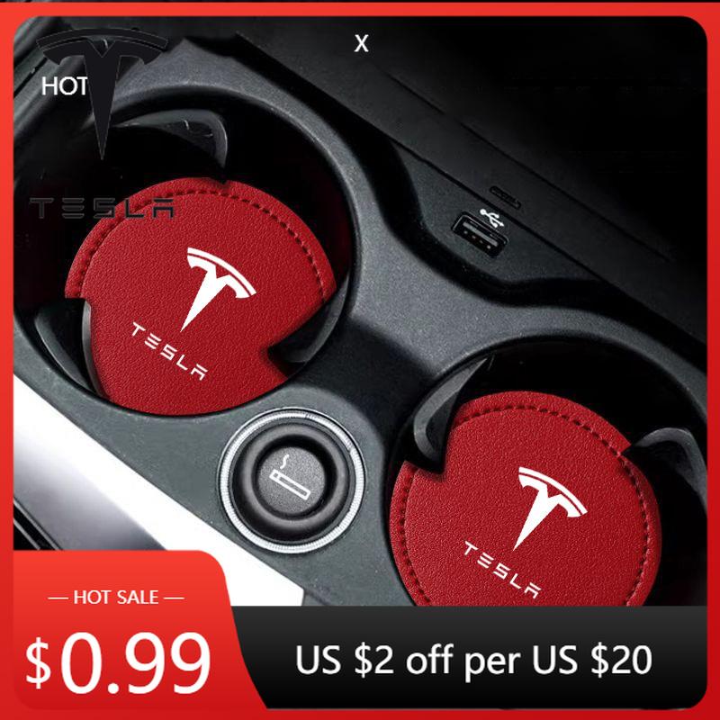 Car Sticker Tesla 2Pcs Car Non Slip Water Cup Pad For Tesla Model 3 Model Y ModelS ModelX 2017 2018 2019 2020 2021 2022 2023 In