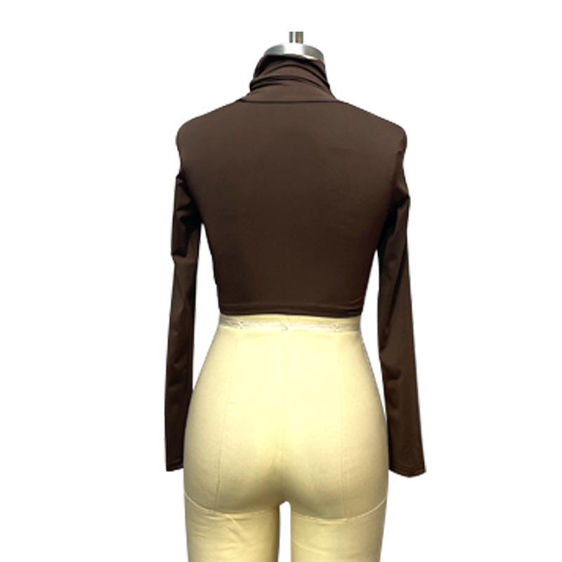 Tooxika New Spring And Autumn T-shirt Long Sleeve High Collar Short Style Navel-exposing Sexy Slim Bottoming Shirt