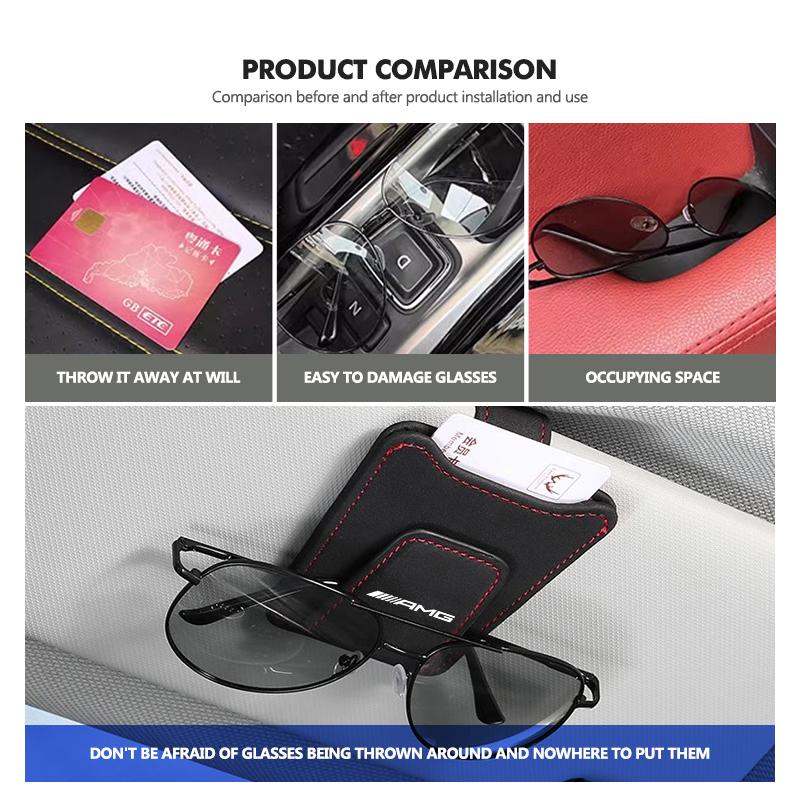 Suede Car Logo Sun Visor Glasses Clip Ticket Card Storage Clamp For Mercedes Benz AMG W202 W212 W213 W220 W221 W222 C180 C200