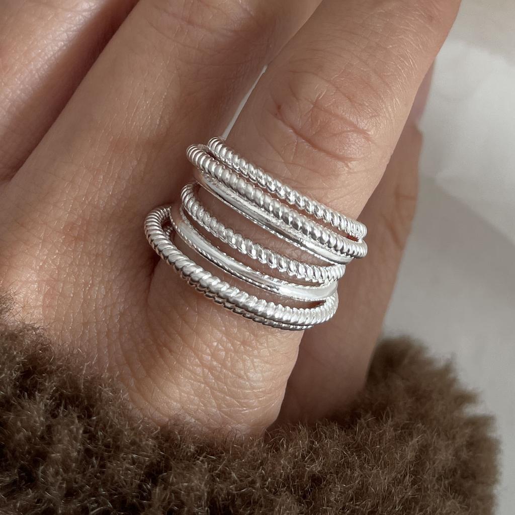 925 Silberringe für Damen Paar Minimalistisch Handgefertigt Einfach Runder Linienring Party Schmuck Geschenk Allergievorbeugend