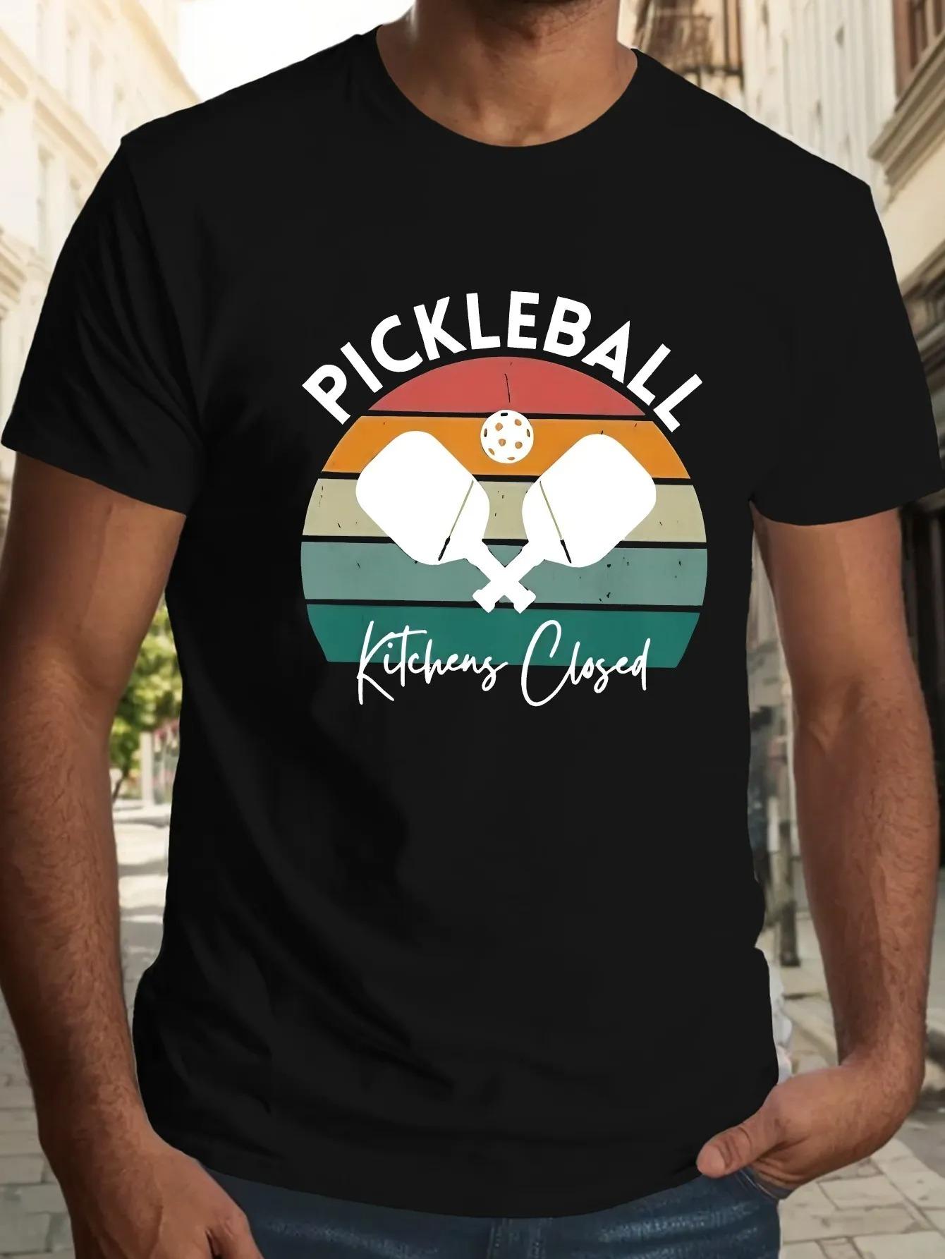 Pickleball Mens Cotton TShirt Retro Sunset Athletic Casual Style Black - Men s Summer Cotton Graphic Tee S разноцветный