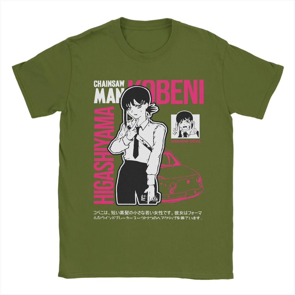 Volnočasové pánské bavlněné tričko s kulatým výstřihem a krátkým rukávem s anime potiskem Chainsaw Man Kobeni Higashiyama Letní topy