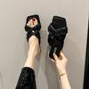 Sequined Cool Slippers Outer Wear Women's 2025 New Summer Square Head Cross Beach Shoes Large Size One-pedal Flats