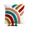 Bohemian Style Rainbow Pillow Cover Soft Cotton Linen With Tassels And Embroidery