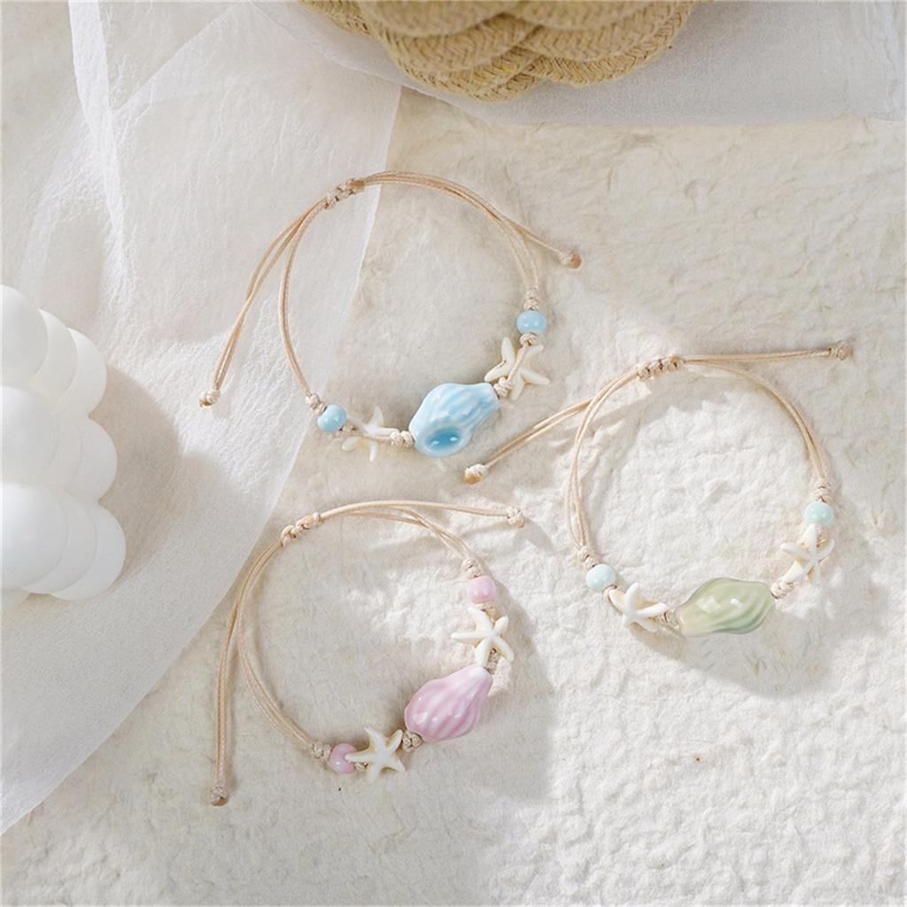 Stylish Marine Inspired Ceramic Starfish Conch Beaded Bracelet For Women Handmade Beach Bangle Stackable Jewelry