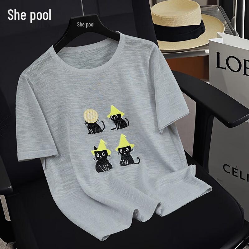 Women s Cartoon Pattern Short Sleeve Knit Top One Size