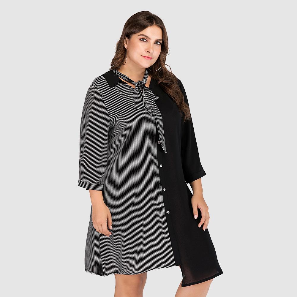 Spring and Autumn Women's Dress Large Size Splicing Irregular Dress Thin Dress