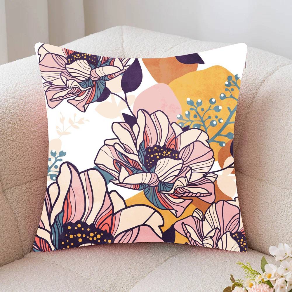 Colorful Flowers Pillow Case Fashion Square Pillowcase Bedroom Sofa Room Ins Decoration Leisure