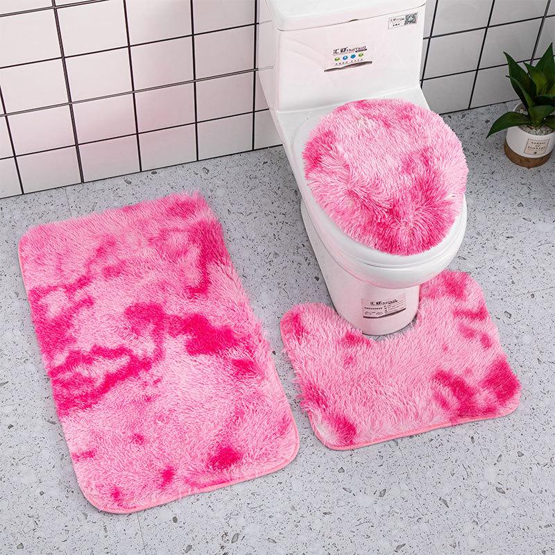 3Pcs/Set Tie-Dye Bathroom Mat Set Colorful Non-slip Bath WC Carpets Rectangle U-shape Bathroom Toilet Rugs and Lid Cover Kit
