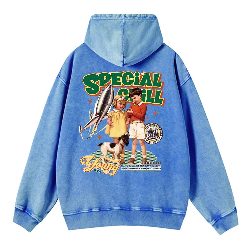 Cotton Womans Acid Wash Hoodies American Retro Comics Printing Streetwear Oversize Pocket Warm Pullovers Autumn Clothes