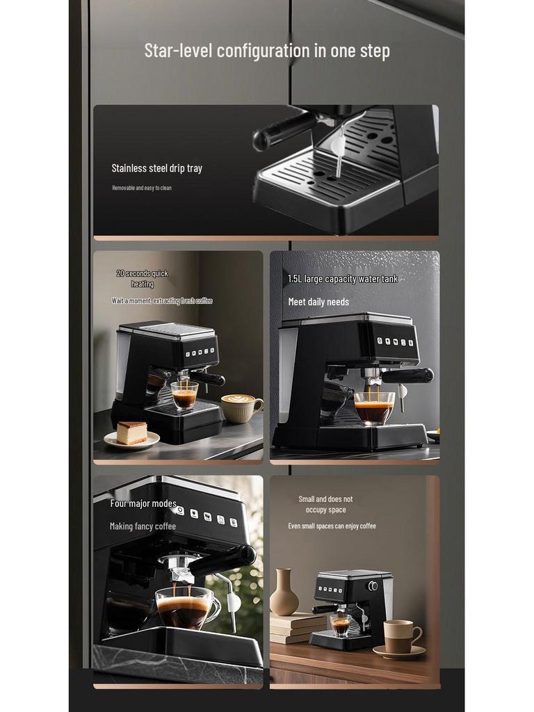 Coffelady Touchscreen Halbautomatische Espresso- & Americano-Kaffeemaschine mit Milchaufschäumer