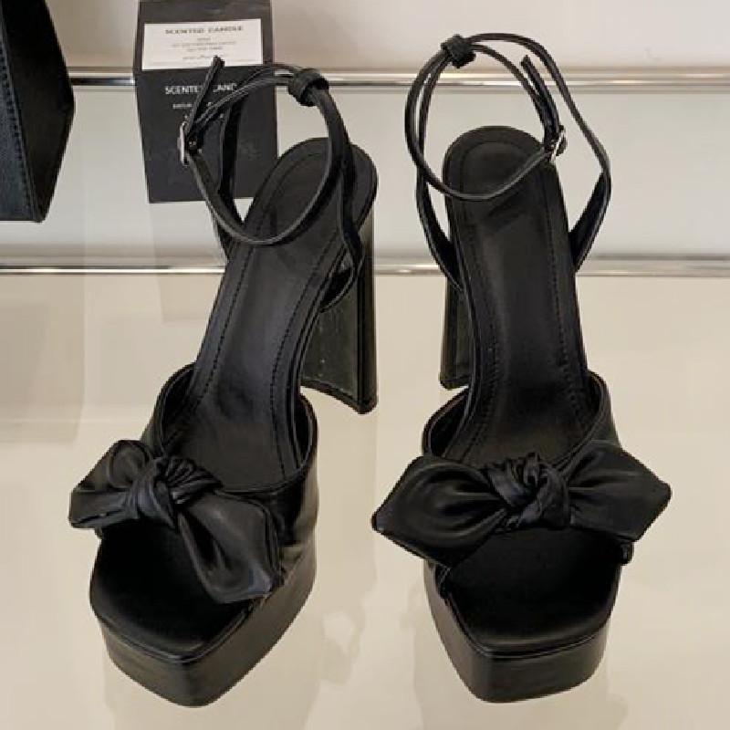 

Fashion Summer Sexy Pleated Bow Design Women Sandal Super-high Heel Ankle Strap Buckle Plus Size Slide Sandal Fashion Banquet High Heels 35 чёрный