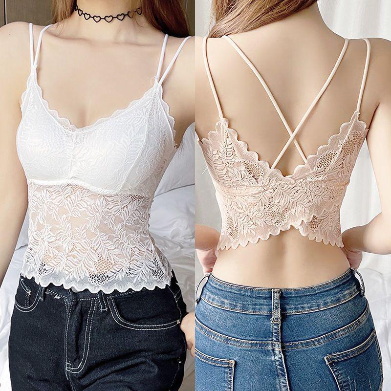 Soutien-gorge Camisole Push-Up Dentelle Papillon - Haut Bandeau Sans Dos Élégant pour Femmes