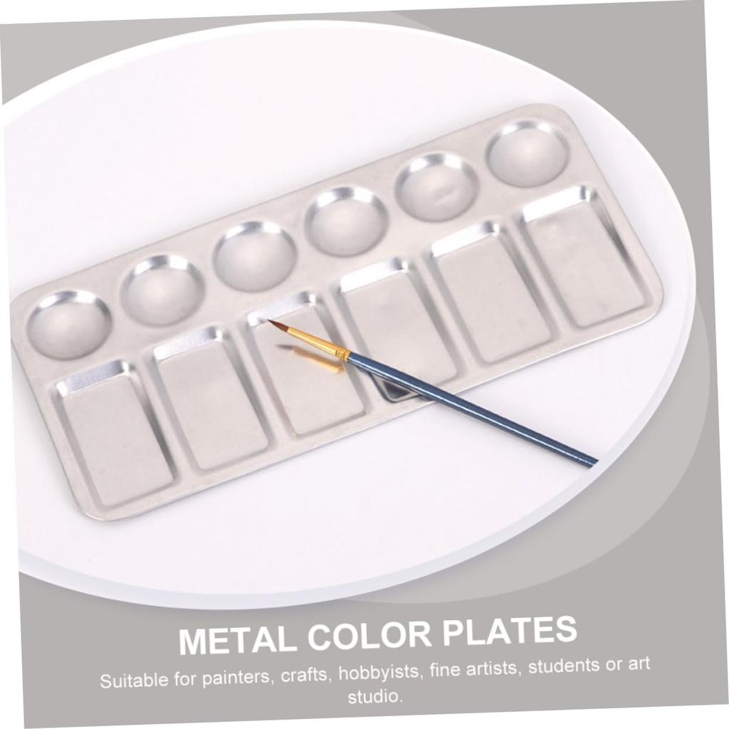 2pcs Stainless Steel Palette Watercolor Pigment Trays Color Mixing Plates Makeup Mixing Palette Watercolor Drawing Paint Trays Metal Pigment Plates