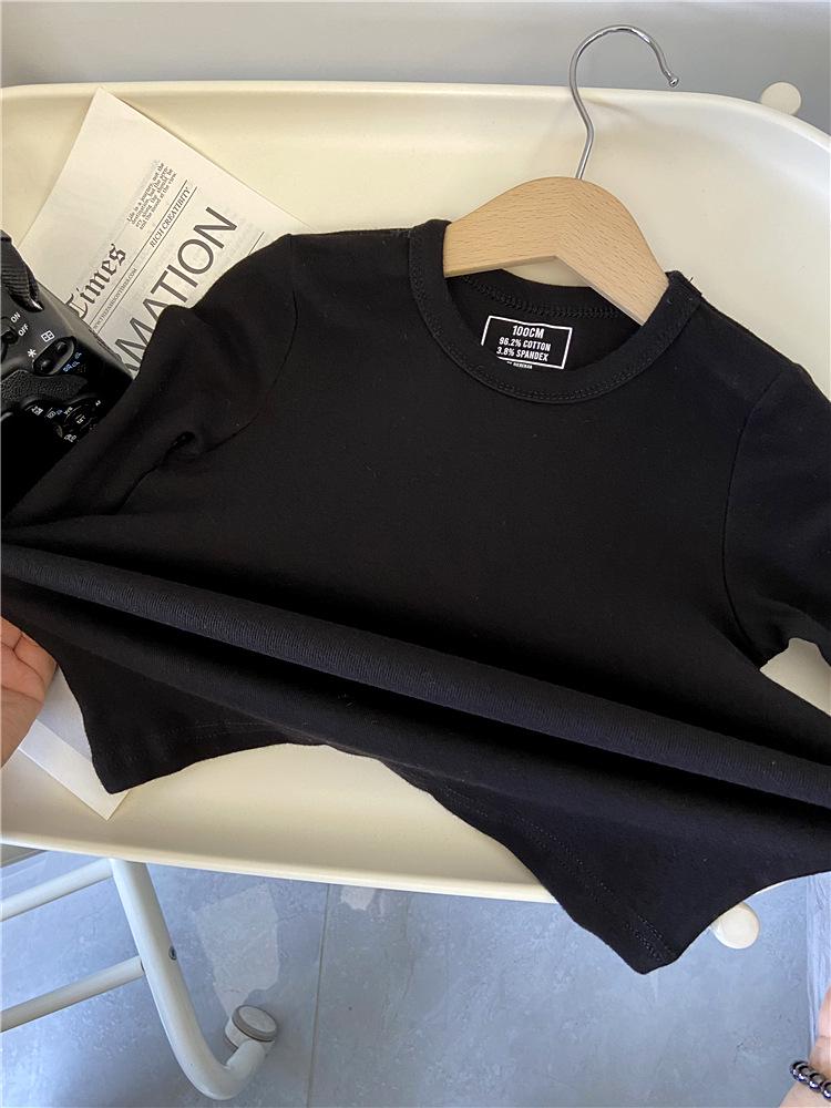 Kids' Long Sleeve Base Layer Top - Plain White or Black Pure Cotton T-shirt for Boys and Girls, Spring/Fall Wear