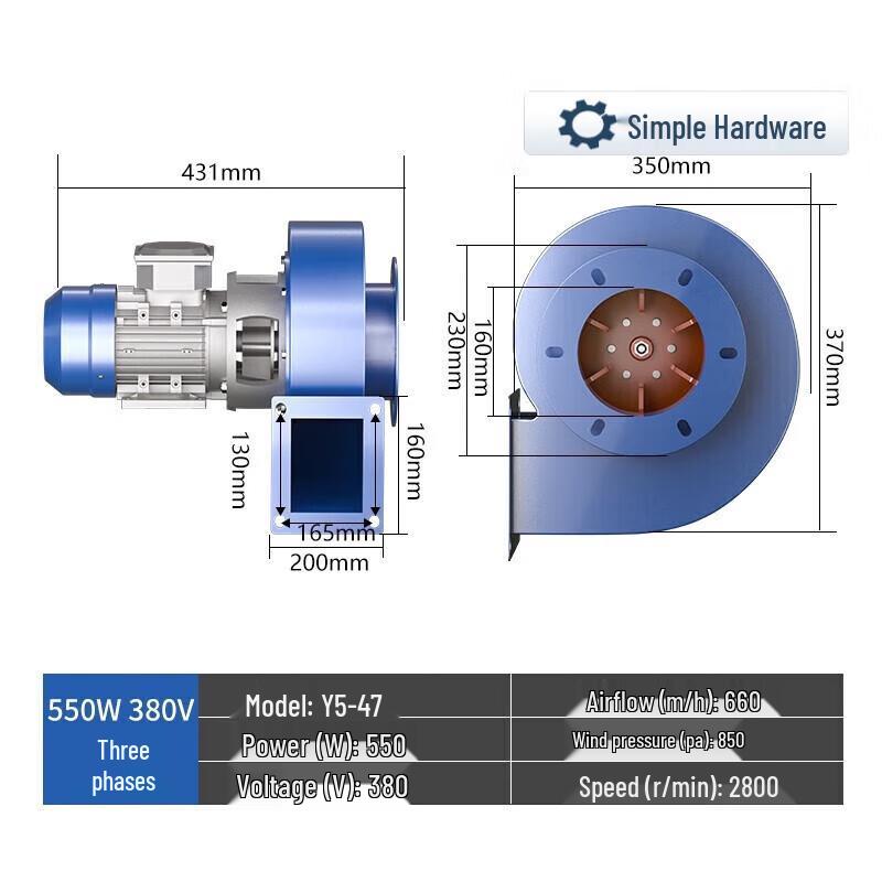 Y5-47 Industrial High-Temperature Centrifugal Fan CN plug (adapter included)