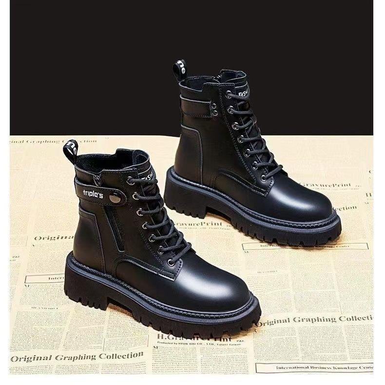 Martin Boots Women's British Style 2025 New Autumn and Winter Velvet Small Inner Heightening Platform Short Boots Retro Locomotive Boots