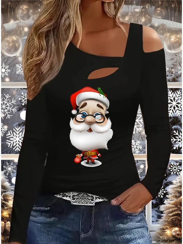 Autumn & Winter Women's New Casual  Long Sleeve Top  Christmas Pattern Ideal Halloween Christmas Gift T Shirt