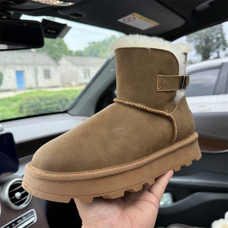 

Новые женские сноубутсы с боковой пряжкой, обувь из коровьей кожи, короткие, на шерстяном бархате, теплые, с нескользящей подошвой 40 малиновый