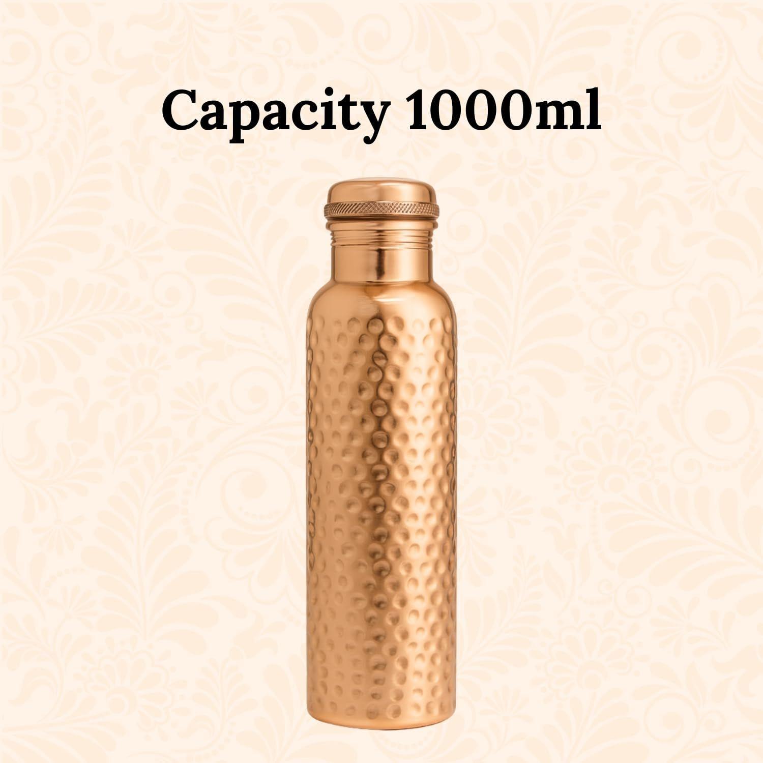 

Pure Copper Water Bottle 1L | Ayurvedic Pure Copper Water Bottle with Leakproof Lid | 1L Water Bottle for Office & Gym (Copper Hammered)