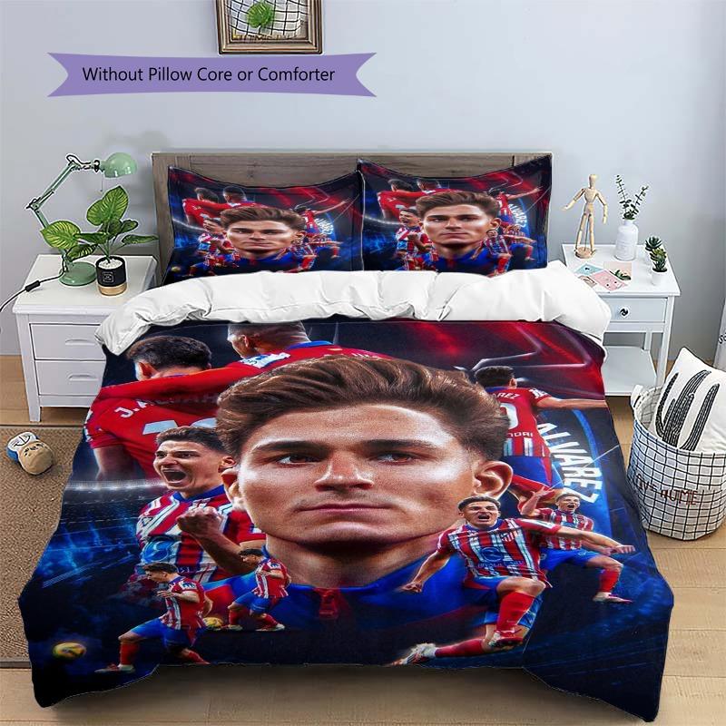Stampa Collage Squadra Giocatore di Calcio Alvarez Set Copripiumino 3 Pezzi Biancheria da Letto per Tifosi di Calcio Decorazione Camera da Letto Casa Senza Imbottitura Cuscino Piumino
