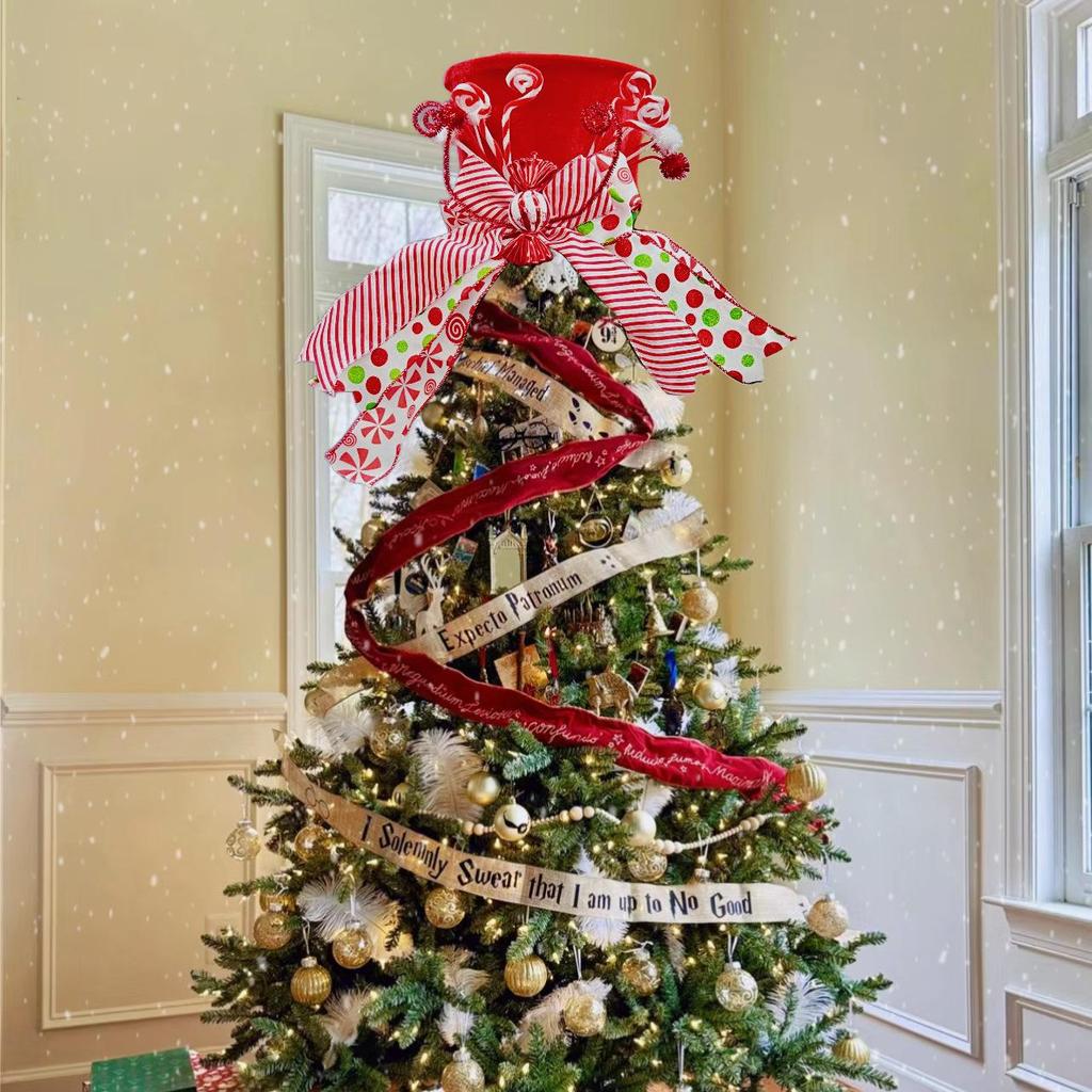 Grenzüberschreitender Bestseller Faltbare Süßigkeiten Schleife Weihnachtsbaumspitze Stern Dekorationen