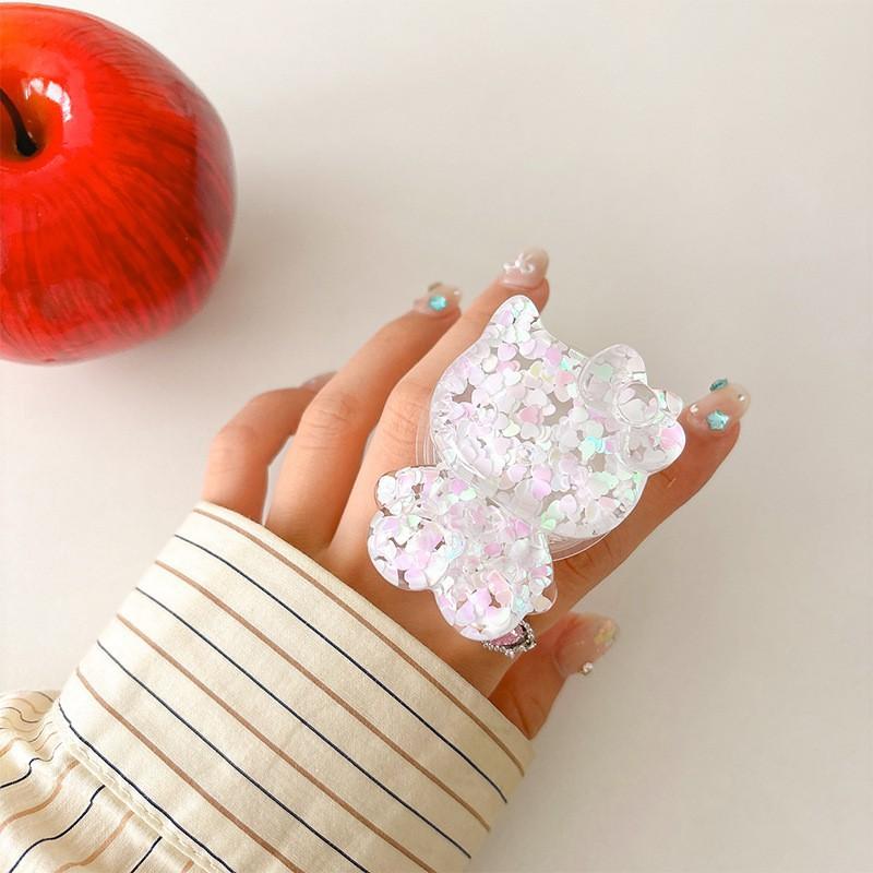 

Shining Glitter KT Cat Phone Airbag Holder Adhesive Type Retractable Women s Desktop Portable Niche