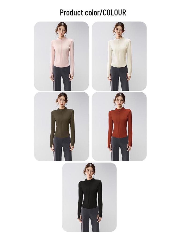 Full-Zip Yoga Suit with Pockets: Slimming Long Sleeve Top for Running & Fitness