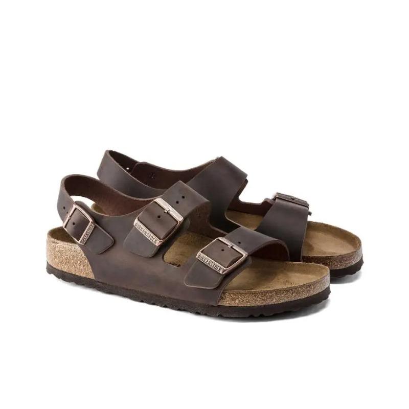 Birkenstock Unisex Leather Soft Thick Sole Beach Sandals Brown Narrow Fit 0034873 36