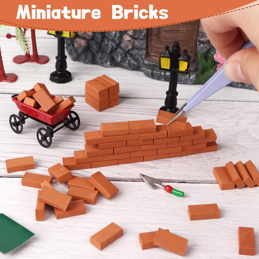 350 Peças 1/16 Tijolos Miniatura Conjunto de Construção de Tijolos, Modelo de Tijolo Pedra Tijolo Vermelho Mini Tijolo Artificial Mini Tijolos de Argila Premium DIY