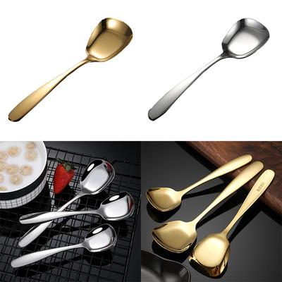 17cm Plat Bottom Spoon Stainless Steel Square Dinner Spoons Rice Dinnerware Child Long Handle Drink Spoon for Ice Cream Dessert