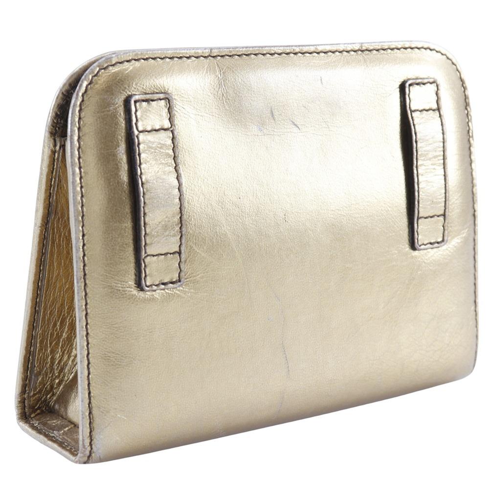 Salvatore Ferragamo ChainShoulder Shoulder Bag AQ214734 Gancini 2-way Clutch Gold Calfskin Women Used