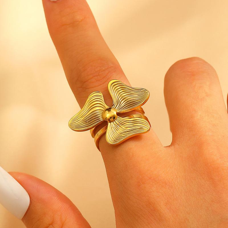 Stainless Steel Flower Irregular Adjustable Rings for Women Fashion Metal Textured Leaf Index Finger Ring Luxury Jewelry