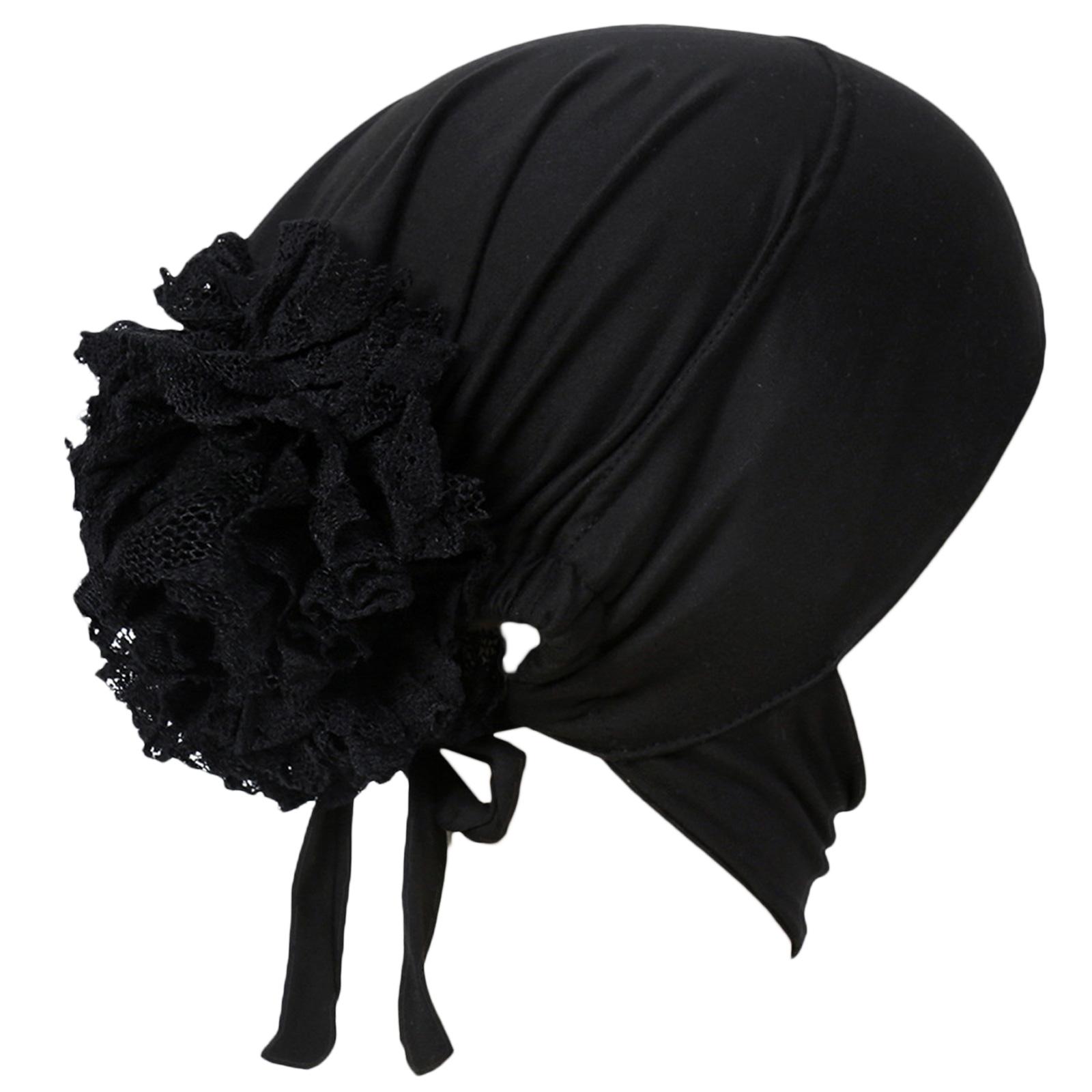 

Эластичный чепчик-тюрбан с цветком, хиджаб, повязка для волос, шапка-тюрбан для мусульманок, для нарядного образа, эластичный тюрбан для женщин чёрный