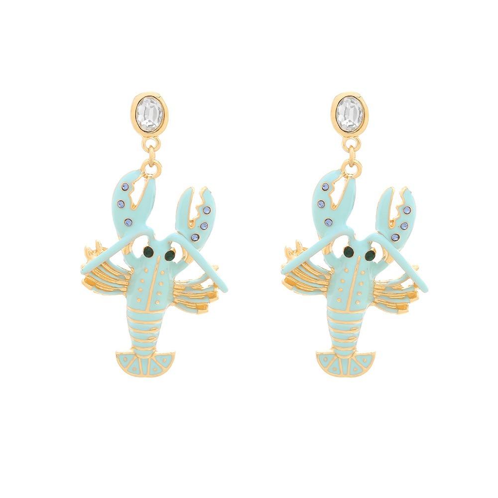 Rhinestone Enamel Stud Earrings Creative Bohemian Dangle Earring Cute Lobster Earrings  Holiday