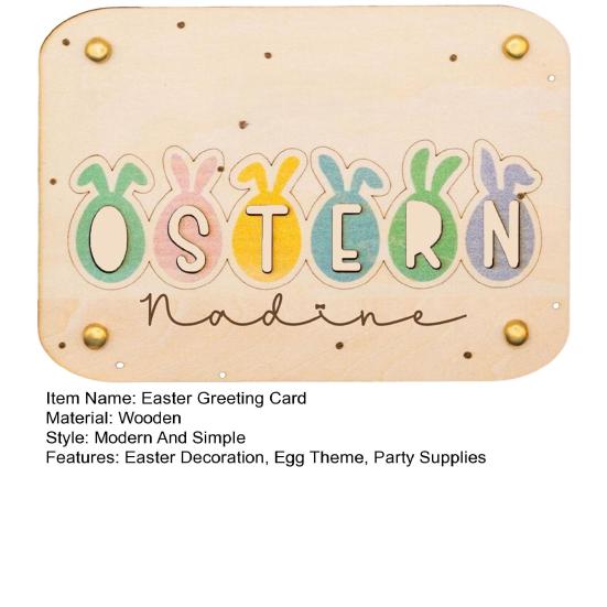 Wooden Easter Greeting Card Handmade OSTERN Rabbit Ear Colorful Egg Decoration Sign