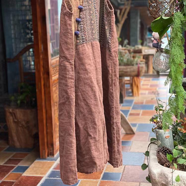 Retro Patchwork Lockeres Camisole-Kleid – Fallen Ancient Mud Design