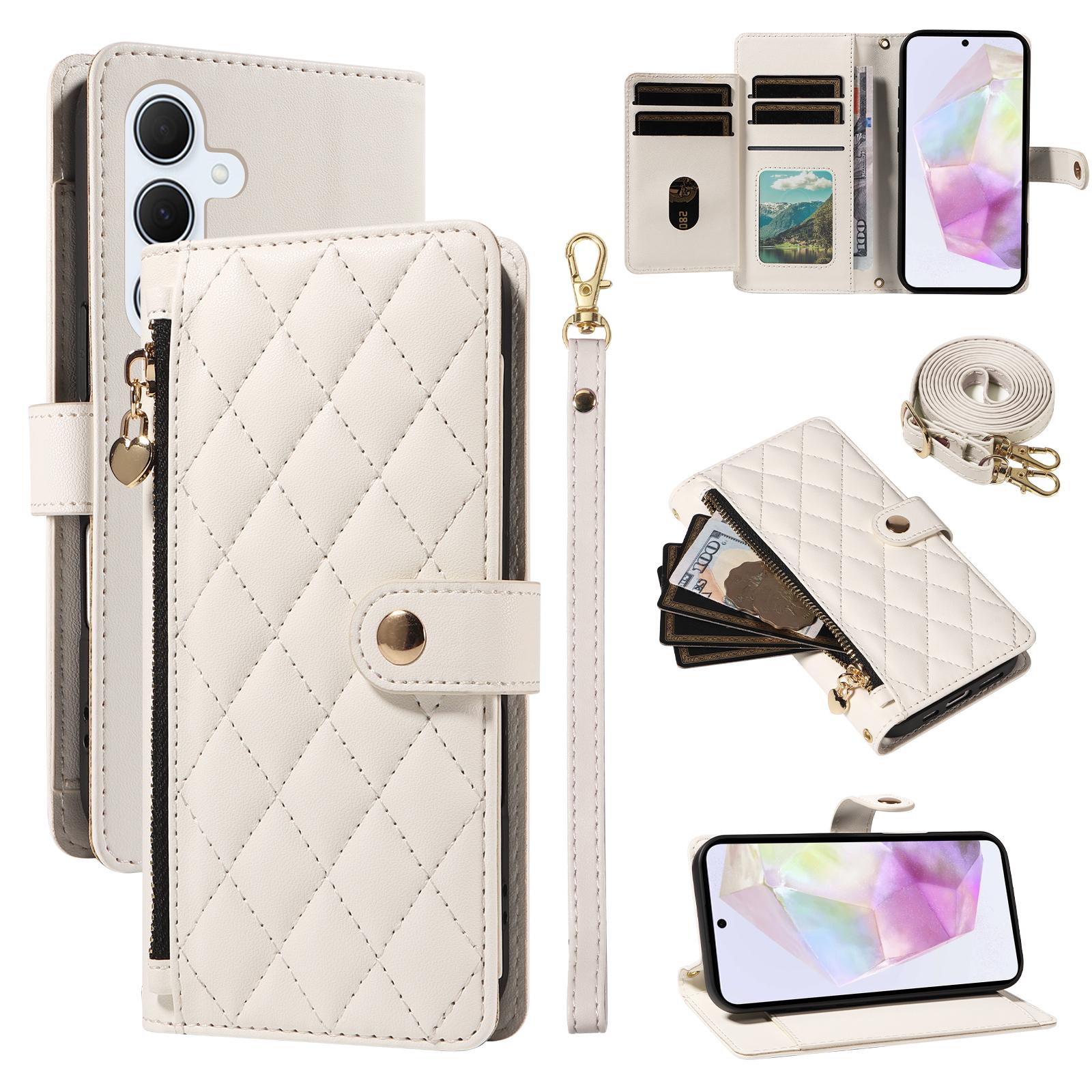 

For Samsung Galaxy A35 5G Wallet Case with Straps,Rhombus Leather Stand Phone Cover White
