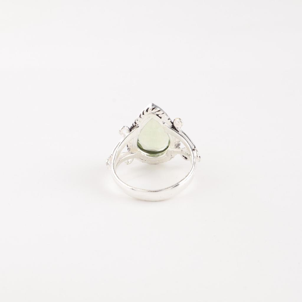 Green Amethyst Gemstone 925 Sterling Silver Jewelry Handcrafted Partywear Ring RR-57-3