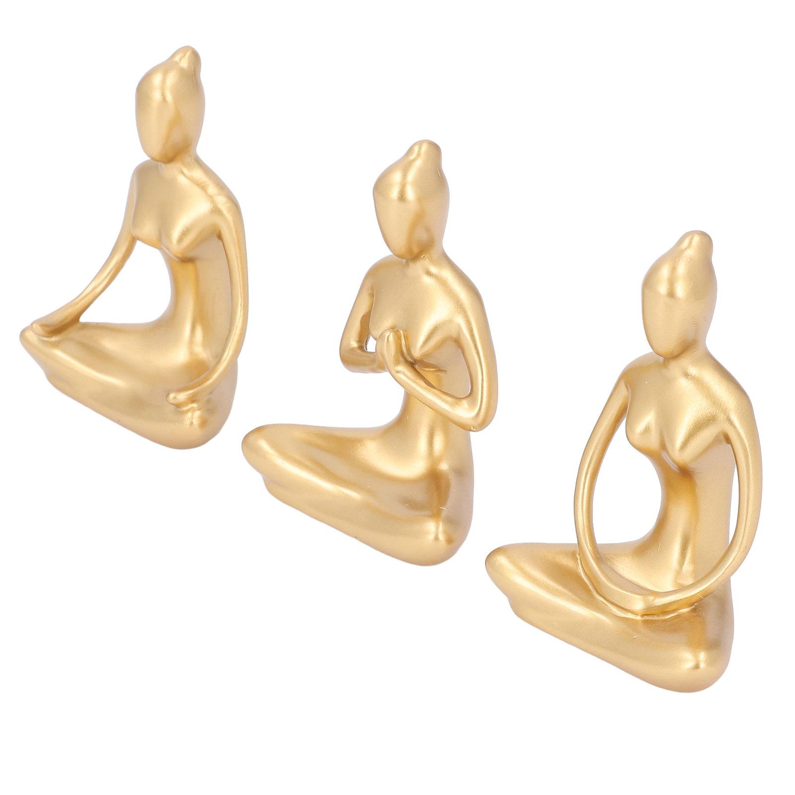 

3PCS Girl Statues Meditation Posture Figurines Golden Color Abstract Ornaments for Home Living Room