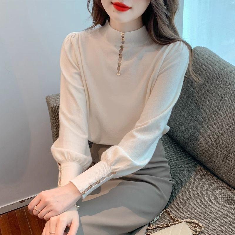 Stylish and Simple Knitted Bottoming Shirt for Women's Autumn and Winter New Versatile Niche Semi-turtleneck Long Sleeves