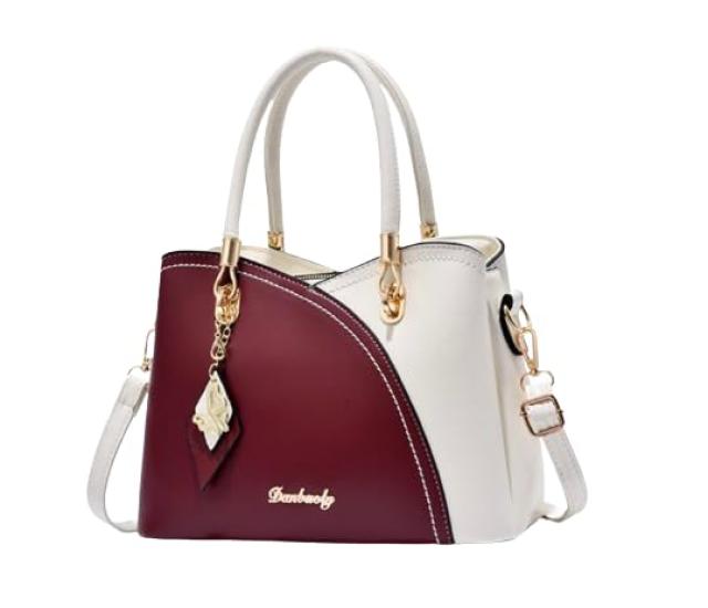 

Handbag Shoulder Bag for PU Stylish [seizar] Women, Crossbody, Over-the-shoulder, Leather, 2-way, (White/Red)