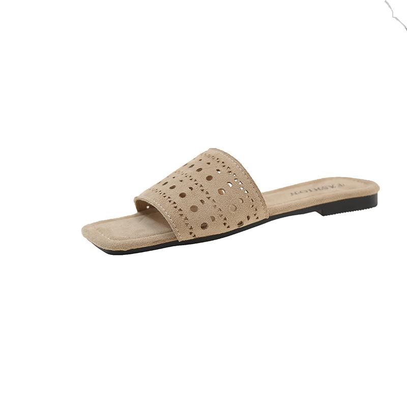 

Design sense niche solid color one-word drag summer 2025 new retro woven hollow open-toed sandals 35