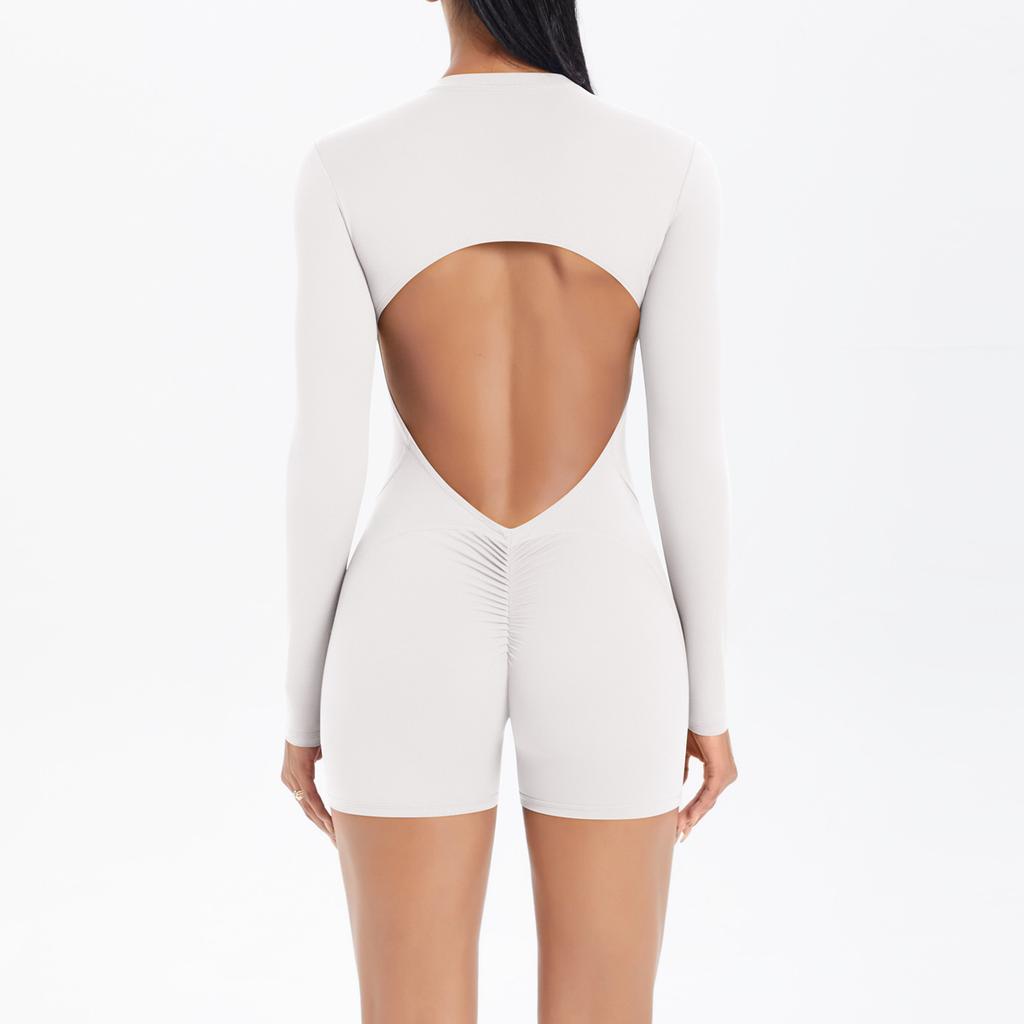 Salopetă Decupată la Spate, Fără Spate, cu Fermoar Jumătate, cu Fese Piersică Pentru Sport, Fitness, Alergare și Yoga. Salopetă de damă